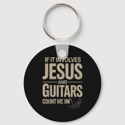 If It Involves Jesus And Guitars Count Me In Guita Sleutelhanger (Voorkant)