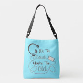 If it's too loud, you're too old music funny quote crossbody tas (Achterkant)