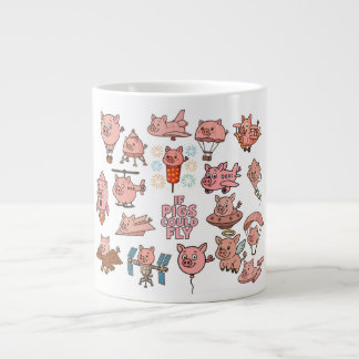  "If Pigs Could Fly" Cute Cartoon Pig Sky Design Grote Koffiekop