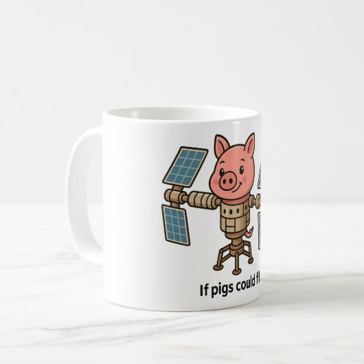 If pigs could fly - Piggie space station Koffiemok (Voorkant links)