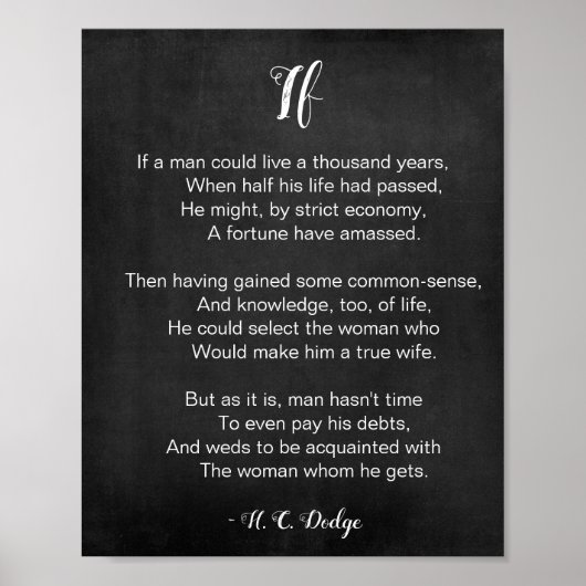 If Poem by Reginald H. C. Dodge Black and White Poster (Voorkant)