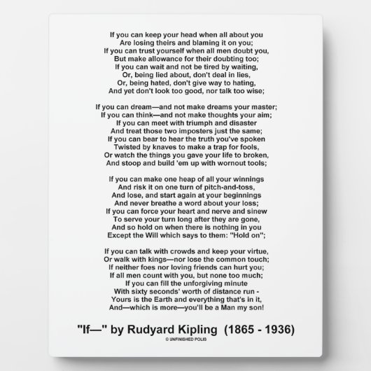 If- Poem by Rudyard Kipling (No Kipling Afbeelding Fotoplaat (Voorkant)