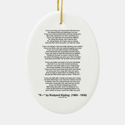 If- Poem by Rudyard Kipling (No Kipling Afbeelding Keramisch Ornament (Achterkant)
