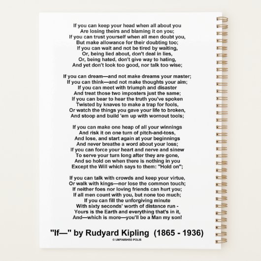 If- Poem by Rudyard Kipling (No Kipling Afbeelding Planner (Achterkant)