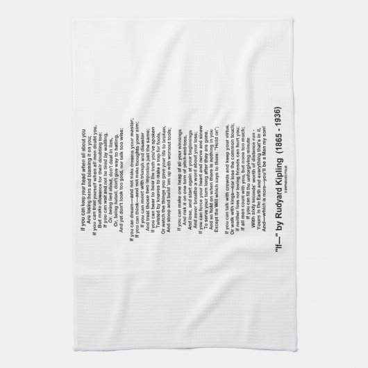 If- Poem by Rudyard Kipling (No Kipling Afbeelding Theedoek (Verticaal)
