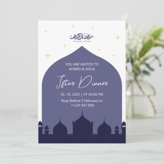 Iftar diner uitnodiging ramadan blauwe moskee (Staand voorkant)