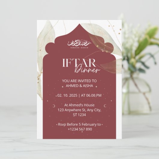 Iftar diner uitnodiging ramadan bruin moskee (Staand voorkant)