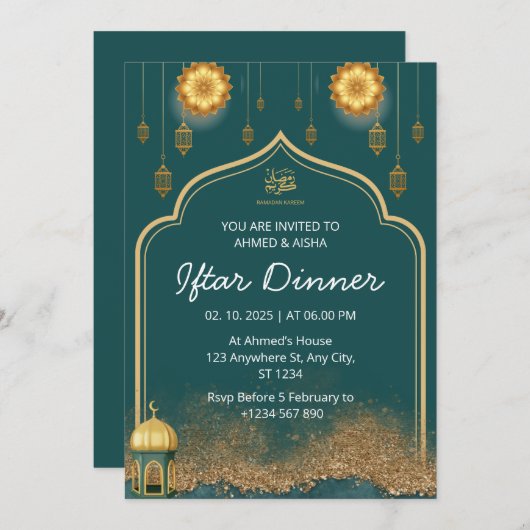 Iftar diner uitnodiging ramadan goud groen (Voorkant / Achterkant)