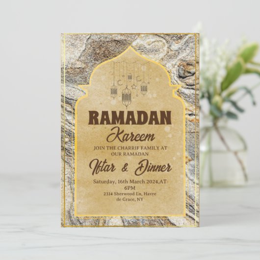 Iftar diner uitnodiging Ramadan kareem 2025 (Staand voorkant)