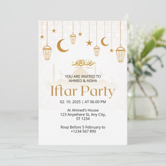 Iftar diner uitnodiging ramadan lentern en moskee (Staand voorkant)