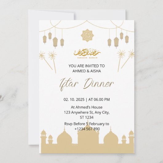 Iftar diner uitnodiging ramadan met lentern (Voorkant)