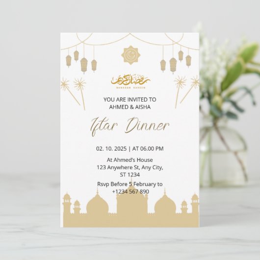 Iftar diner uitnodiging ramadan met lentern (Staand voorkant)