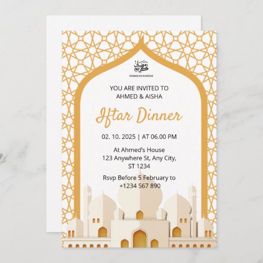 Iftar diner uitnodiging ramadan met moskee (Voorkant / Achterkant)