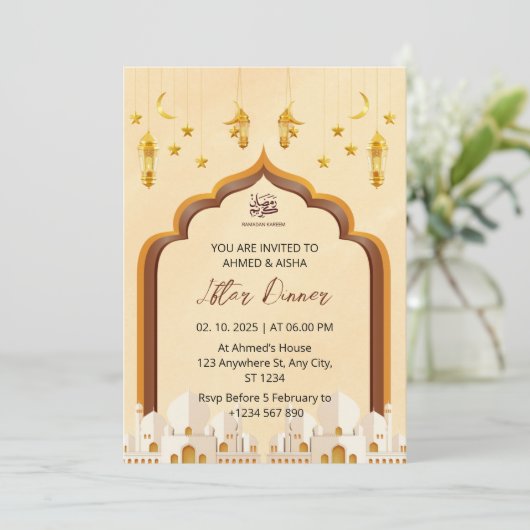 Iftar diner uitnodiging ramadan moskee (Staand voorkant)