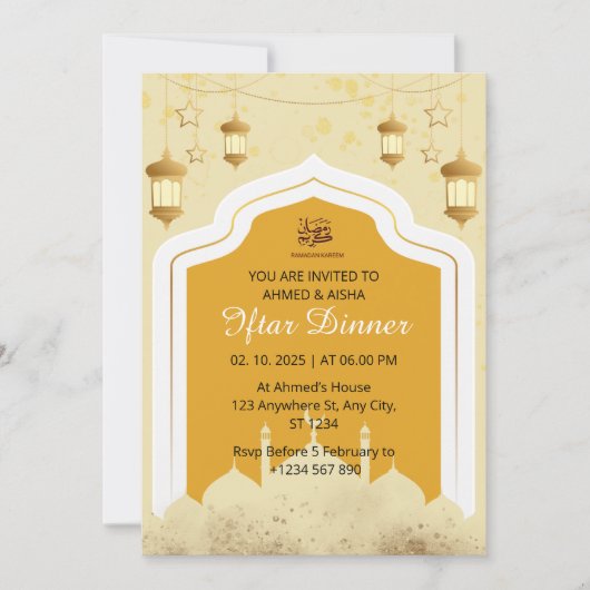 Iftar Diner Uitnodiging Ramadan Moskee sinaasappel (Voorkant)