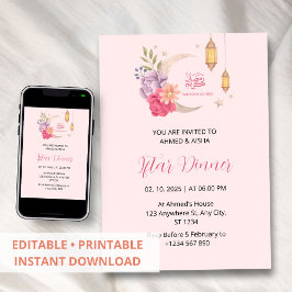 Iftar diner uitnodiging ramadan roze met maan