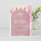 Iftar diner uitnodiging ramadan roze moskee (Staand voorkant)