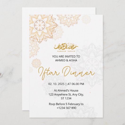 Iftar diner uitnodiging ramadan wit (Voorkant / Achterkant)