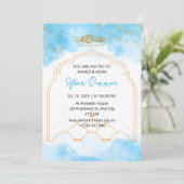 Iftar dineruitnodiging ramadan blauw waterverf kaart (Staand voorkant)