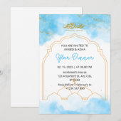 Iftar dineruitnodiging ramadan blauw waterverf kaart (Voorkant / Achterkant)