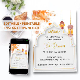 Iftar dineruitnodiging ramadan oranje waterverf kaart