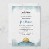 Iftar dineruitnodiging ramadan waterverf blauw kaart (Voorkant)