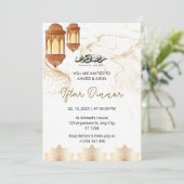 Iftar dineruitnodiging ramadan waterverf goud kaart (Staand voorkant)