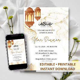 Iftar dineruitnodiging ramadan waterverf goud kaart