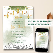 Iftar dineruitnodiging ramadan waterverf groen