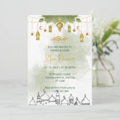 Iftar dineruitnodiging ramadan waterverf groen kaart (Staand voorkant)