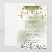 Iftar dineruitnodiging ramadan waterverf groen kaart (Voorkant / Achterkant)