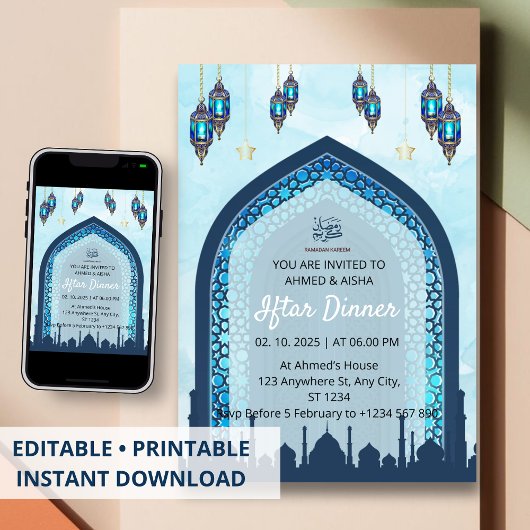 Iftar dineruitnodiging ramadan waterverf moskee kaart