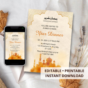Iftar dineruitnodiging ramadan waterverf moskee kaart