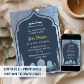 Iftar dineruitnodiging ramadan waterverf moskee kaart