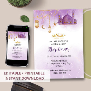 Iftar dineruitnodiging ramadan waterverf moskee kaart