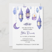 Iftar dineruitnodiging ramadan waterverf paarse kaart (Voorkant)