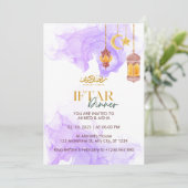 Iftar dineruitnodiging ramadan waterverf paarse kaart (Staand voorkant)