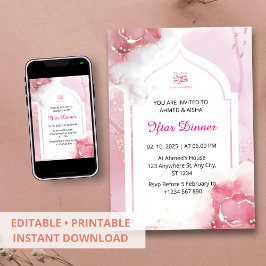 Iftar dineruitnodiging ramadan waterverf roze kaart