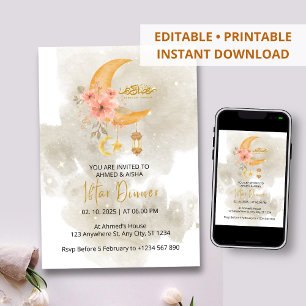 Iftar dineruitnodiging ramadan witte waterverf kaart