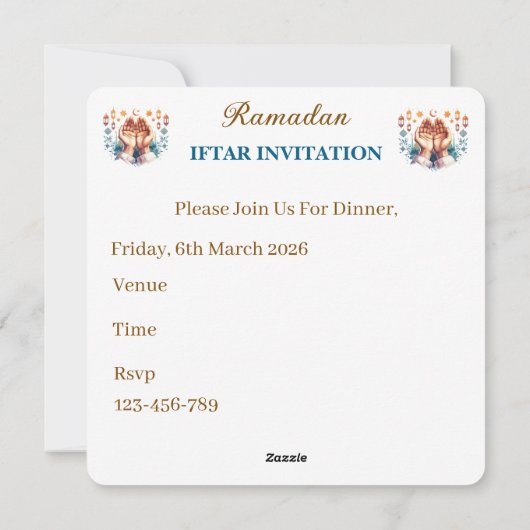 Iftar-dineruitnodigingen Feestdagenkaart (Achterkant)