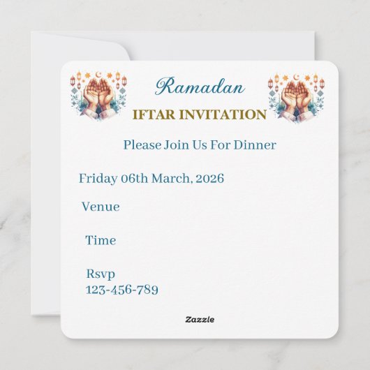 Iftar-dineruitnodigingen Feestdagenkaart (Achterkant)