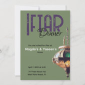 Iftar Dinner Invitation Lantern Green Purple Kaart (Voorkant)