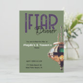Iftar Dinner Invitation Lantern Green Purple Kaart (Staand voorkant)