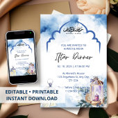 Iftar dinner invitation ramadan blue mosque kaart