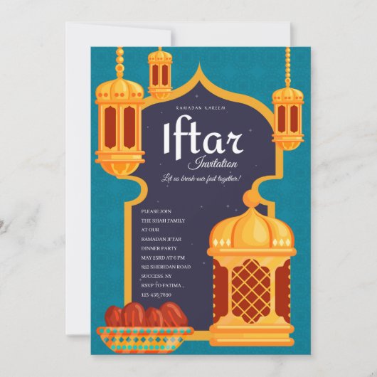 Iftar-lantaarns dinerfeest kaart (Voorkant)