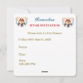 Iftar Mubarak dineruitnodigingen Feestdagenkaart (Achterkant)