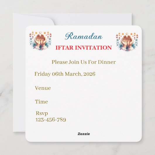 Iftar Mubarak Dinner Invitations Feestdagenkaart (Achterkant)