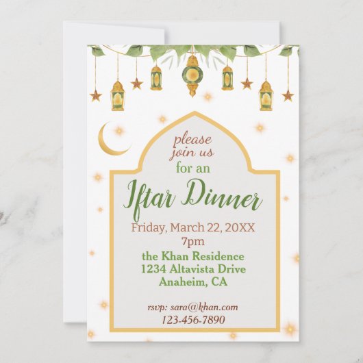 Iftar Ramadan uitnodiging Elegant Wit/Goud/Groen (Voorkant)