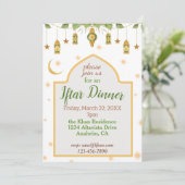 Iftar Ramadan uitnodiging Elegant Wit/Goud/Groen (Staand voorkant)