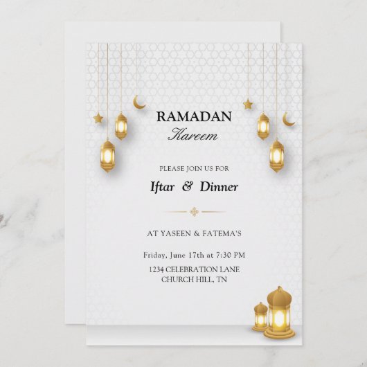 Iftar-uitnodiging | Uitnodiging voor Ramadan karee (Voorkant / Achterkant)
